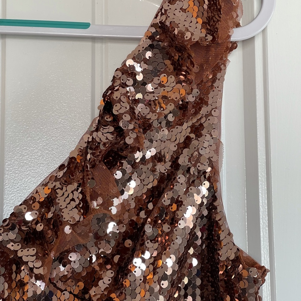 Free People Rose Gold Sequin Formal Evening Holiday Party Dress, Sz 12 - Picture 6 of 15